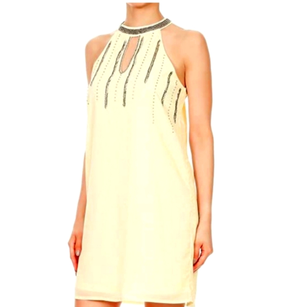 Elegant Cream Halter Cocktail Mini Dress